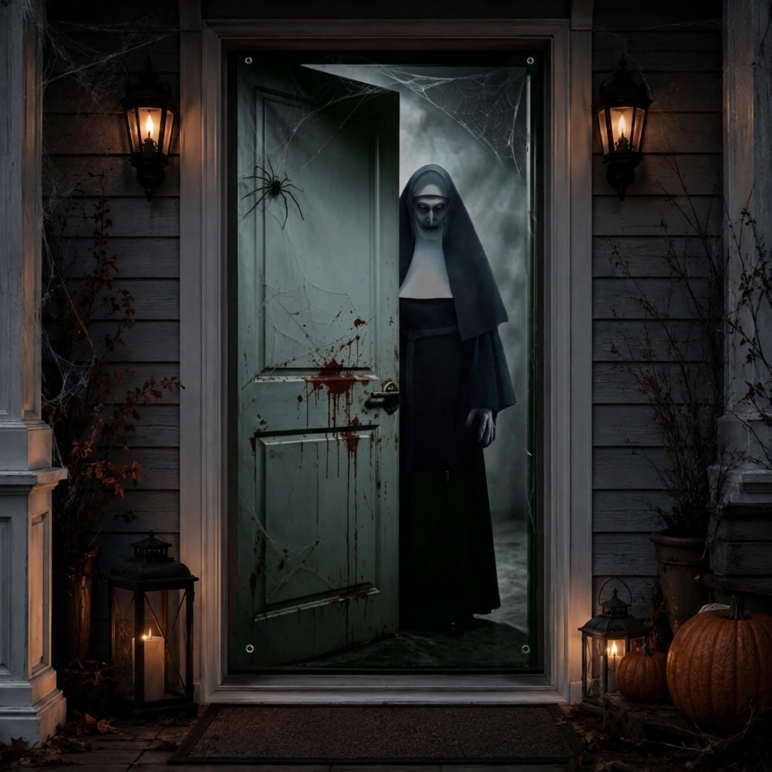 Halloween Door Banner 180 x 90 cm Horror Door Cover for Party Decor (White-Nun)