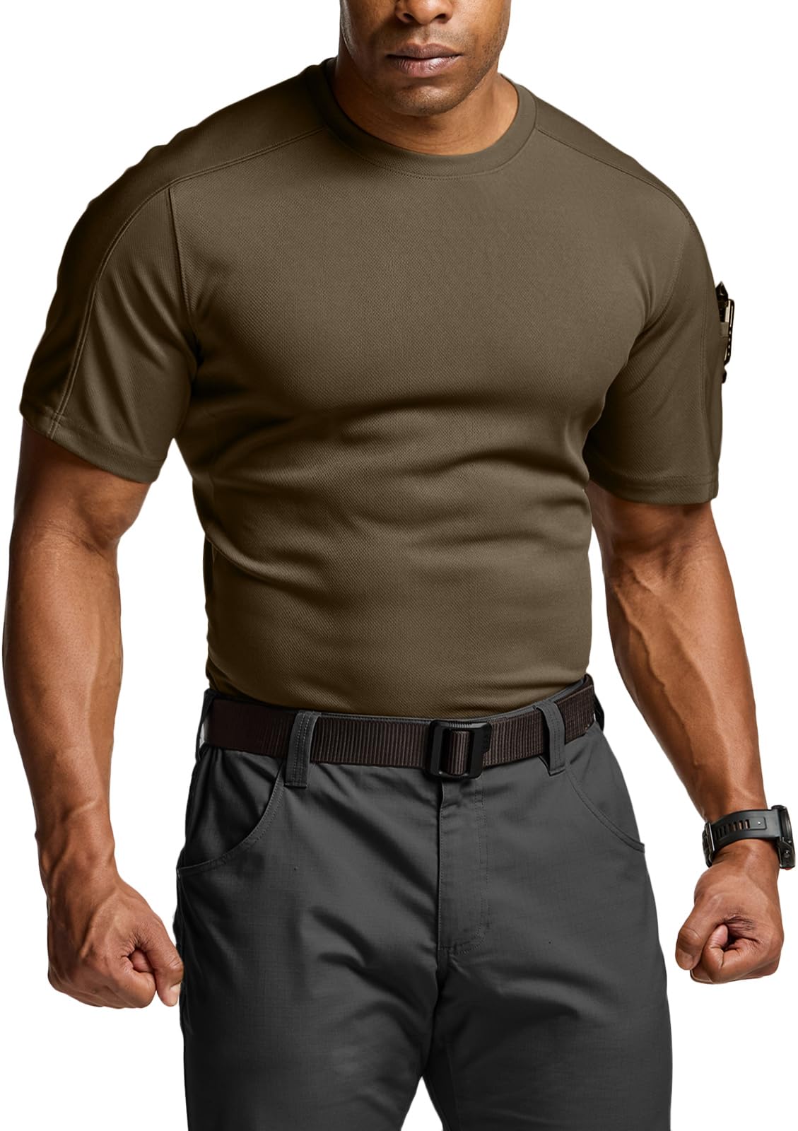 CQRMen's Short Sleeve Military Tactical T-Shirt, Athletic Gym Training Army Shirts, Outdoor Hiking Workout Shirt