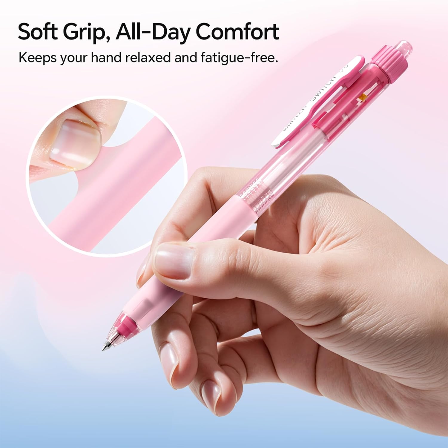 WRITECH Switch Gel Ink Pens: 0.5mm Black Ink Pen Retractable Silent and Clicky Soft Grip Fine Point Pen for Journaling Smooth Writing Quick-dry No Bleed 5ct - Image 4