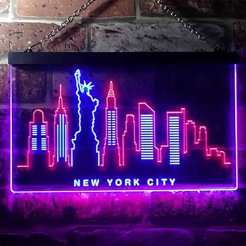 Miniatura 2 de ADVPRO Silueta de horizonte de la ciudad de Nueva York, letrero de neón LED de doble color, rojo y azul, 24 x 16 pulgadas st6s64-i3275-rb