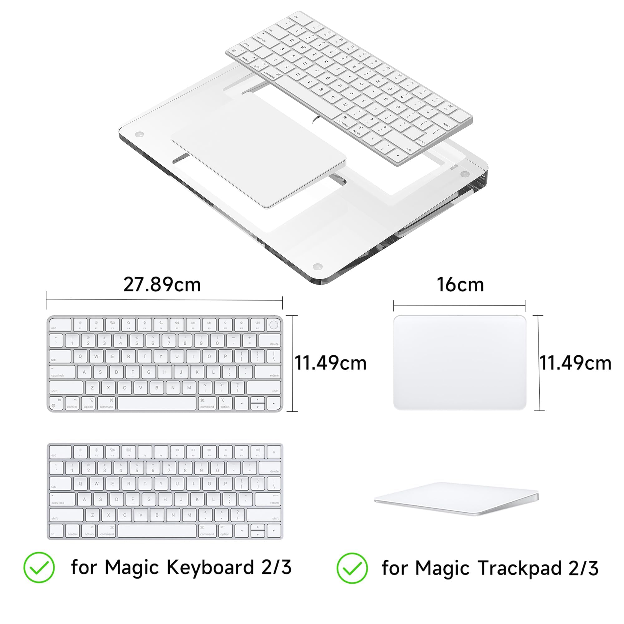 Support en acrylique transparent et repose-poignet compatible avec Apple Magic Keyboard & Magic Trackpad 2/3, plateau de clavier ergonomique – Transparent (clavier et trackpad non inclus)