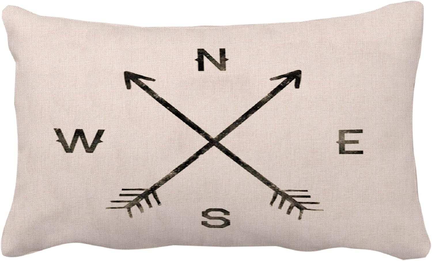 Leaveland Magic Arrow Compass North South West East 12x20 Inch Cotton Linen Square Throw Pillow Case Decorative Durable Cushion Slipcover Home Decor Standard Size Accent Pillowcase
