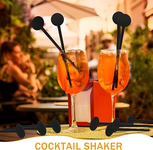 Miniatura 5 de Mumufy 200 agitadores de cóctel de 7.3 pulgadas, agitadores de bebidas negras, palitos desechables para bebidas, barra de mezcla de plástico para