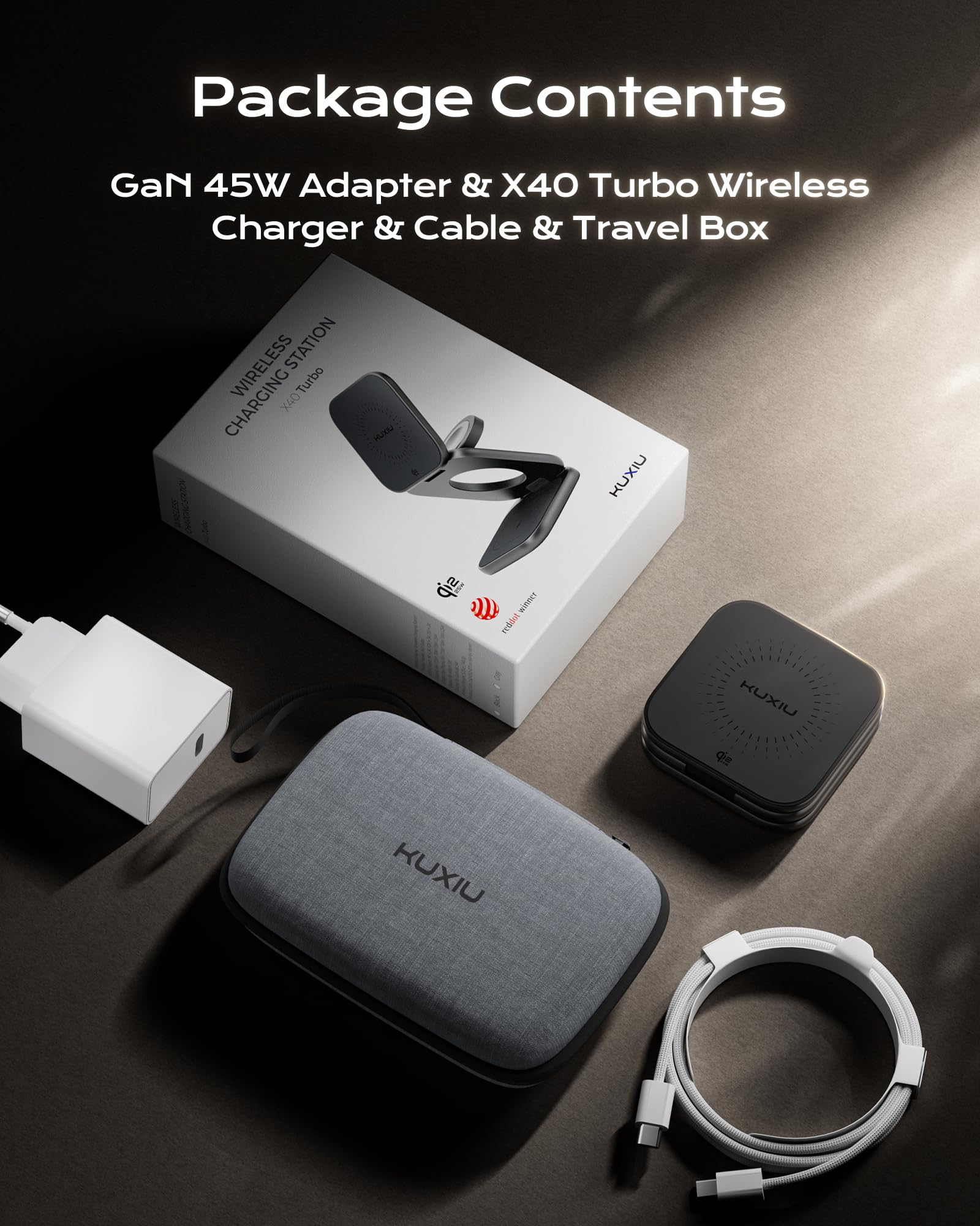 KU XIU X40 Turbo Qi2.2 25W Cargador Inalámbrico Magnético 3 en 1, Estación de Carga Plegable para iPhone 17/16/15/14/13/12, 5W para Apple Watch y AirPods, Diseño en Aluminio, Adaptador GAN 45W Incl.