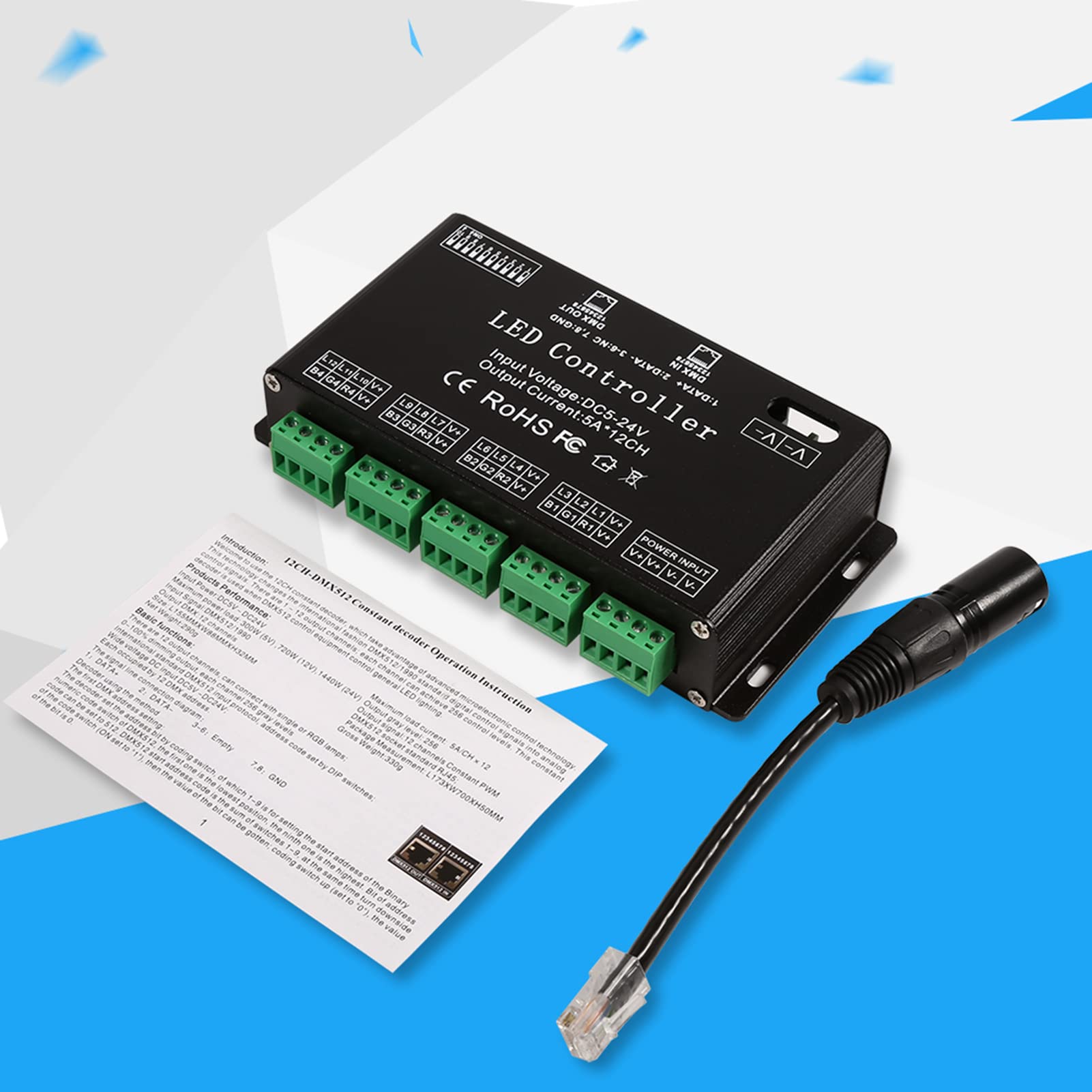 Controlador LED DMX, decodificadores LED DMX, DC5V-24V Controlador LED RGB de 6 canales Módulo de tira de controlador de decodificador DMX para módulo de tira LED Controlador de atenuación