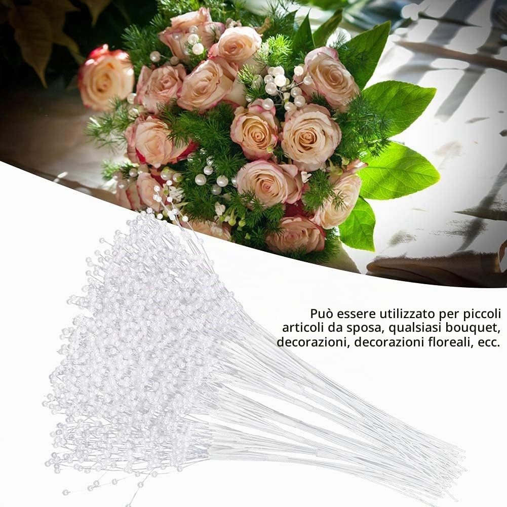 HERCHR Bouquet da Sposa, Perle bastoni per Albero di Natale Piccolo Vaso, 100 Pezzi Spray di Perle Steli di Perle Spray di Fiori per la Casa di Nozze Decorazione, Fiore Filo Perla Bianco Bouquet