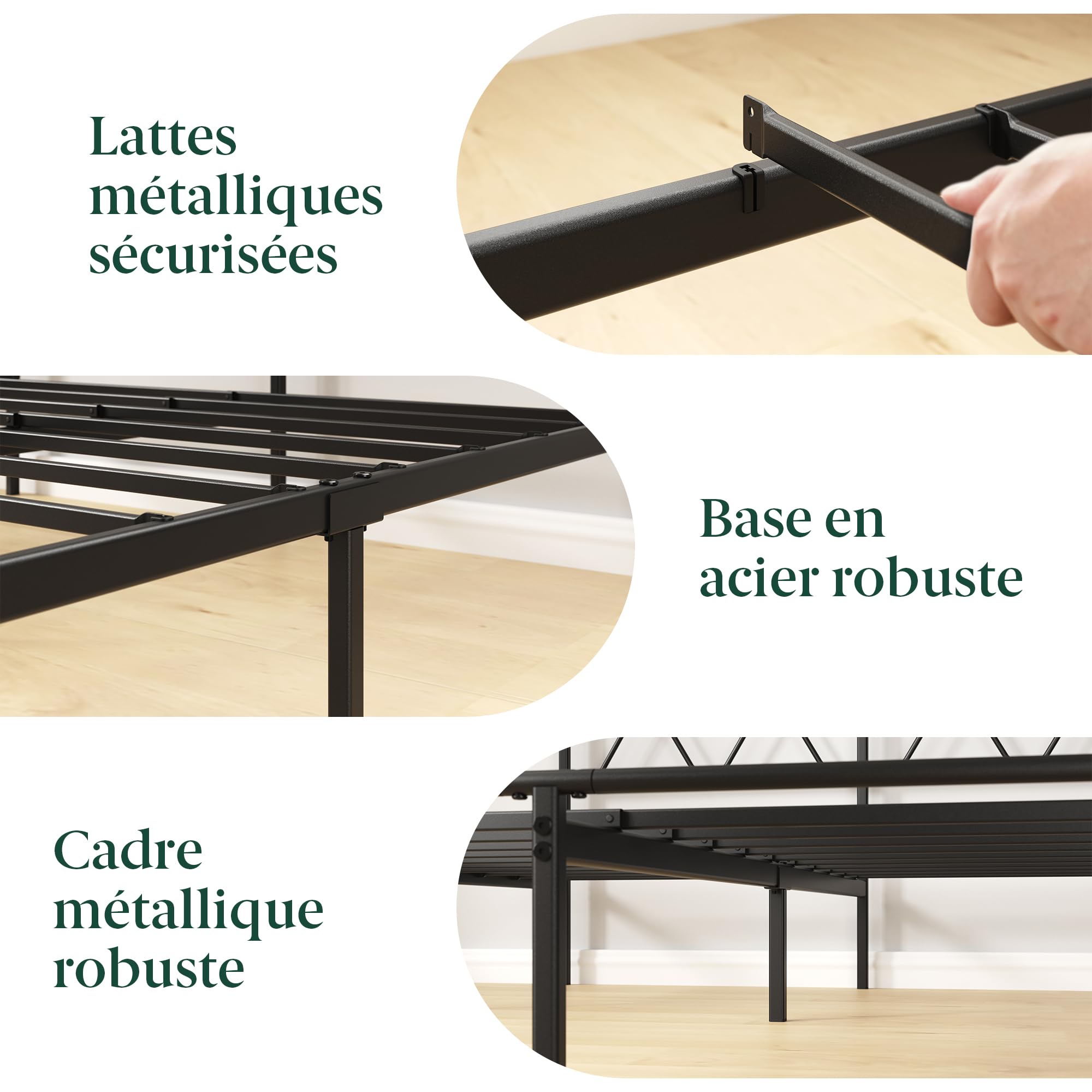 Zinus Elias Sommier 140x190 cm avec Lattes en Métal - Cadre & Tête de Lit 2 Personnes en- Hauteur 30 cm pour Rangement - Montage Facile - Noir