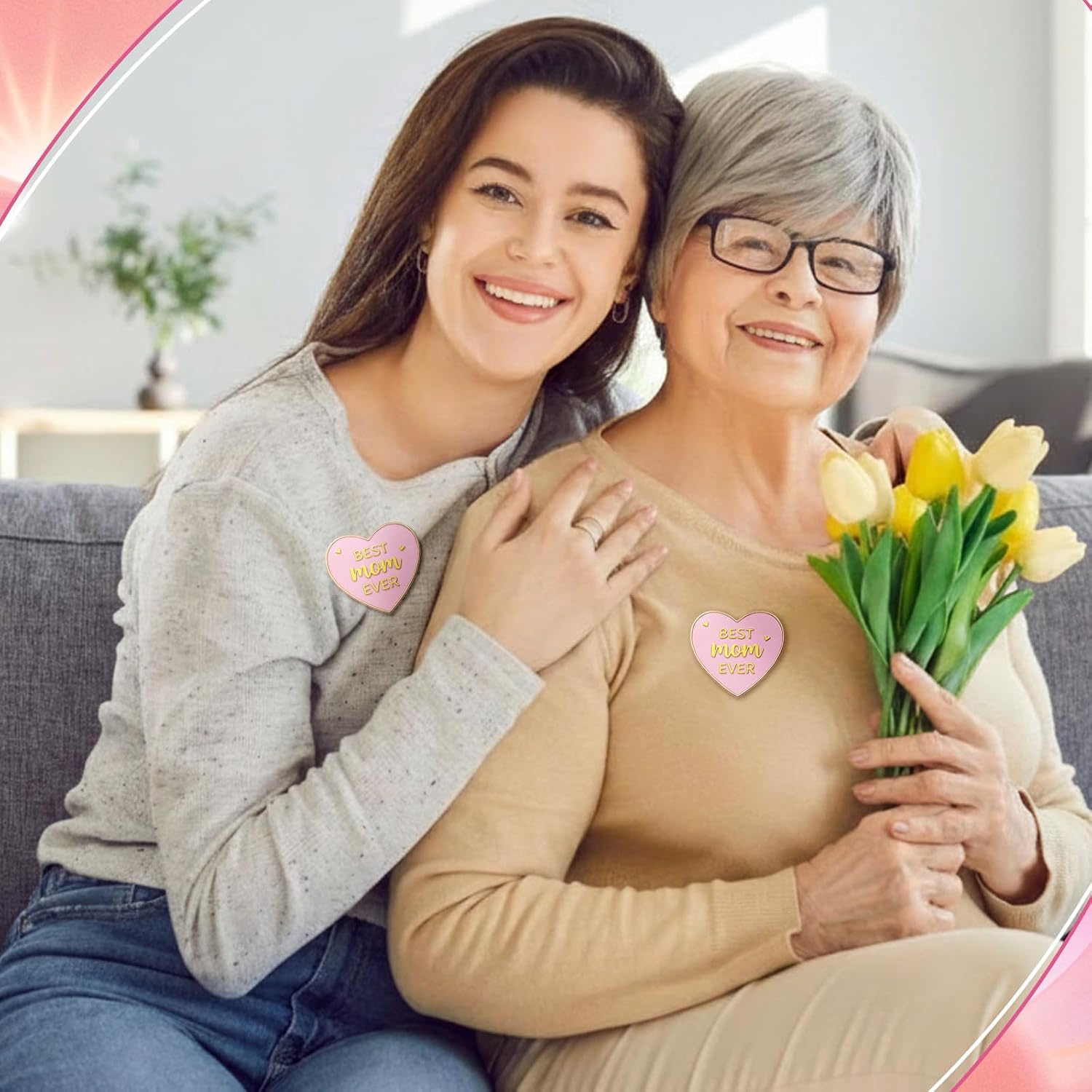 Kenning 30 Sets Mothers Day Pins Gifts Bulk Best Mom Gift Pins for Church Christian Pink Heart Shaped Pin with Cards Happy Mother's Gift Brooches for Mom Birthday Church Ladies Group Party Favors