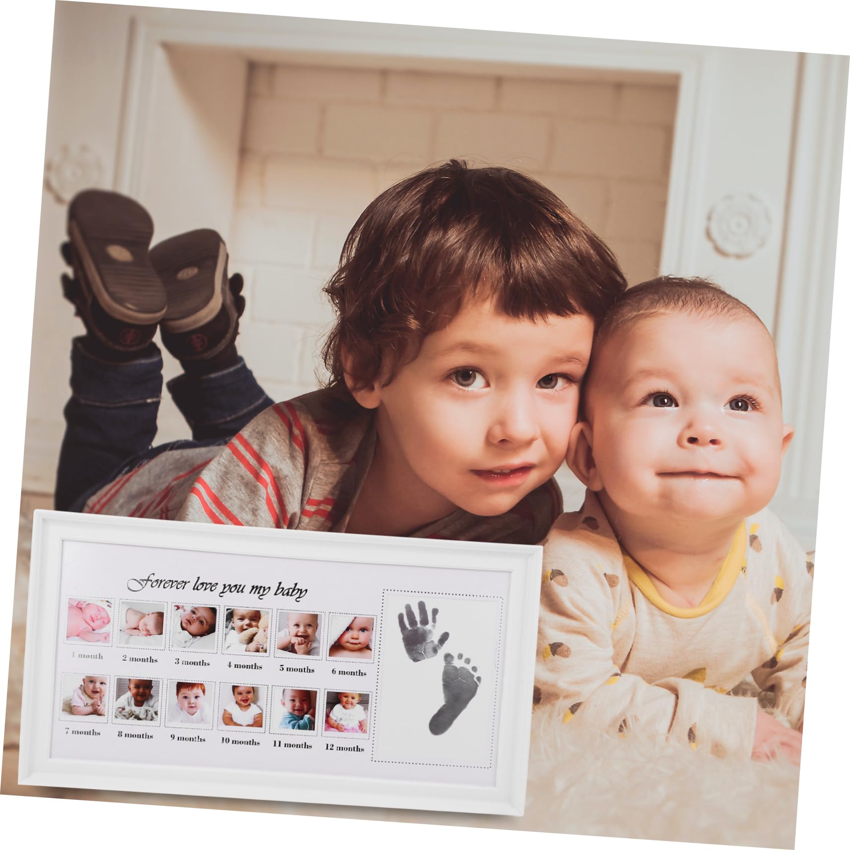 TOYANDONA Marco de Fotos Material Pp y Pvc Huellas de Manos y Pies para Bebés Diseño Elegante Blanco para Colgar en Pared o Decorar Mesa, Obsequio Adecuado para Nuevos Padres
