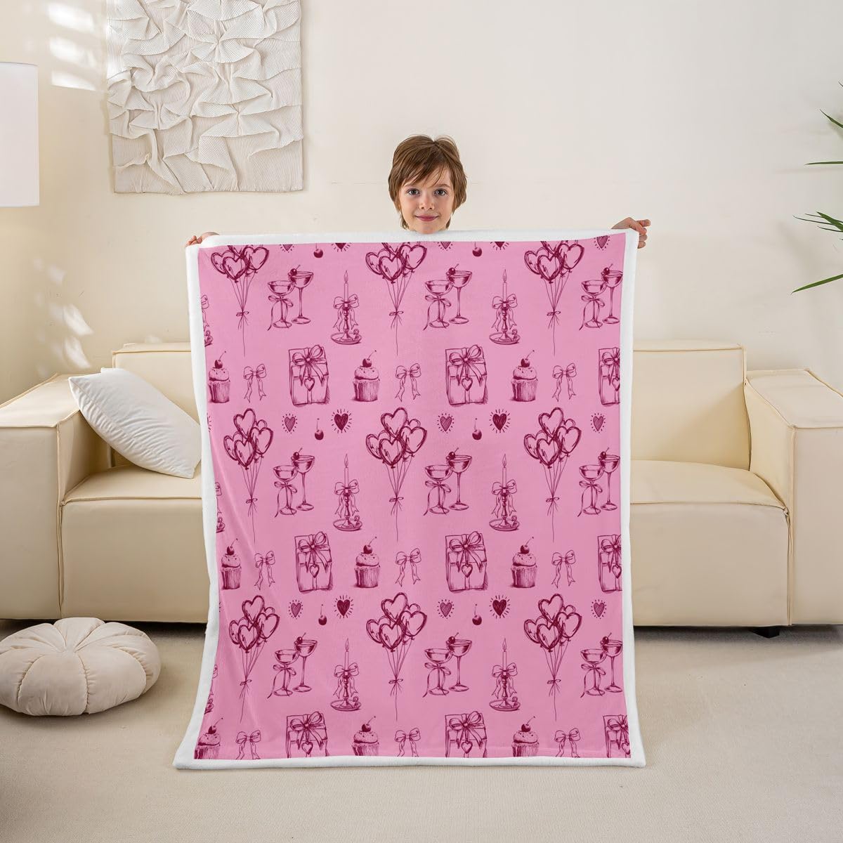 Castle Fairy Pink Valentine's Day Throw Blankets 60"×80",Boys Adult