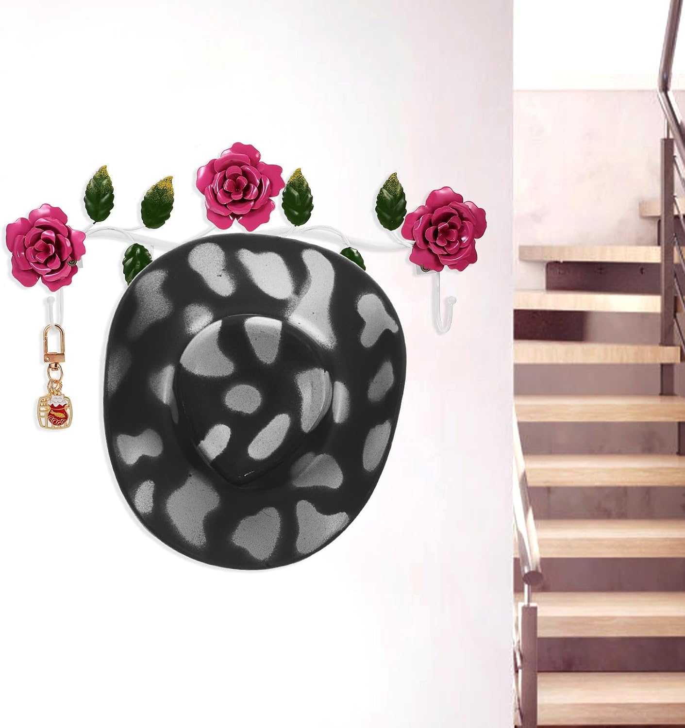 Vintage Rose Wall Hook Rack Iron Multiple Hooks Hat Hanger and Key Hanger with Unique Delicate Design for Room Home Storage and Organization image 5