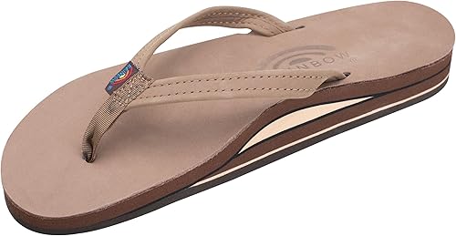 Rainbow Sandals Sandalias de cuero con doble capa y correa estrecha para mujer