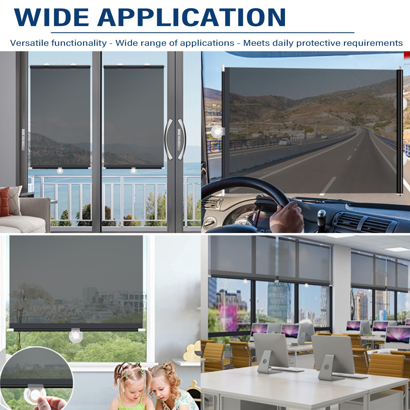 80x200cm Verdunkelungsrollo mit Saugnäpfen Ohne Bohren Sonnenschutz Rollo Sichtschutz Temporäre Jalousien Für Fenster | Teleskop-Tragbare Vorhänge | UV Schutz&Effiziente Wärmeisolierung