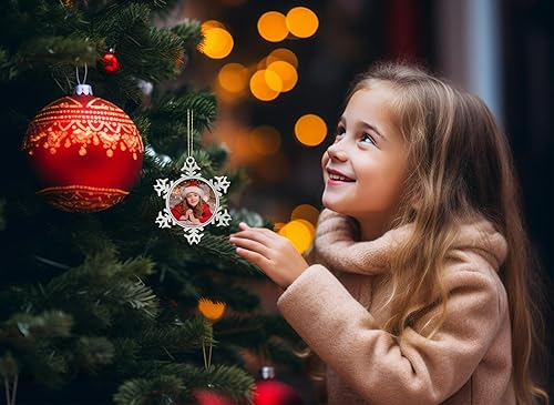 Miniatura 2 de Adorno de fotos de Navidad 2025 con marco de fotos de copo de nieve para decoraciones de árbol de Navidad, marco de fotos de metal para Navidad,