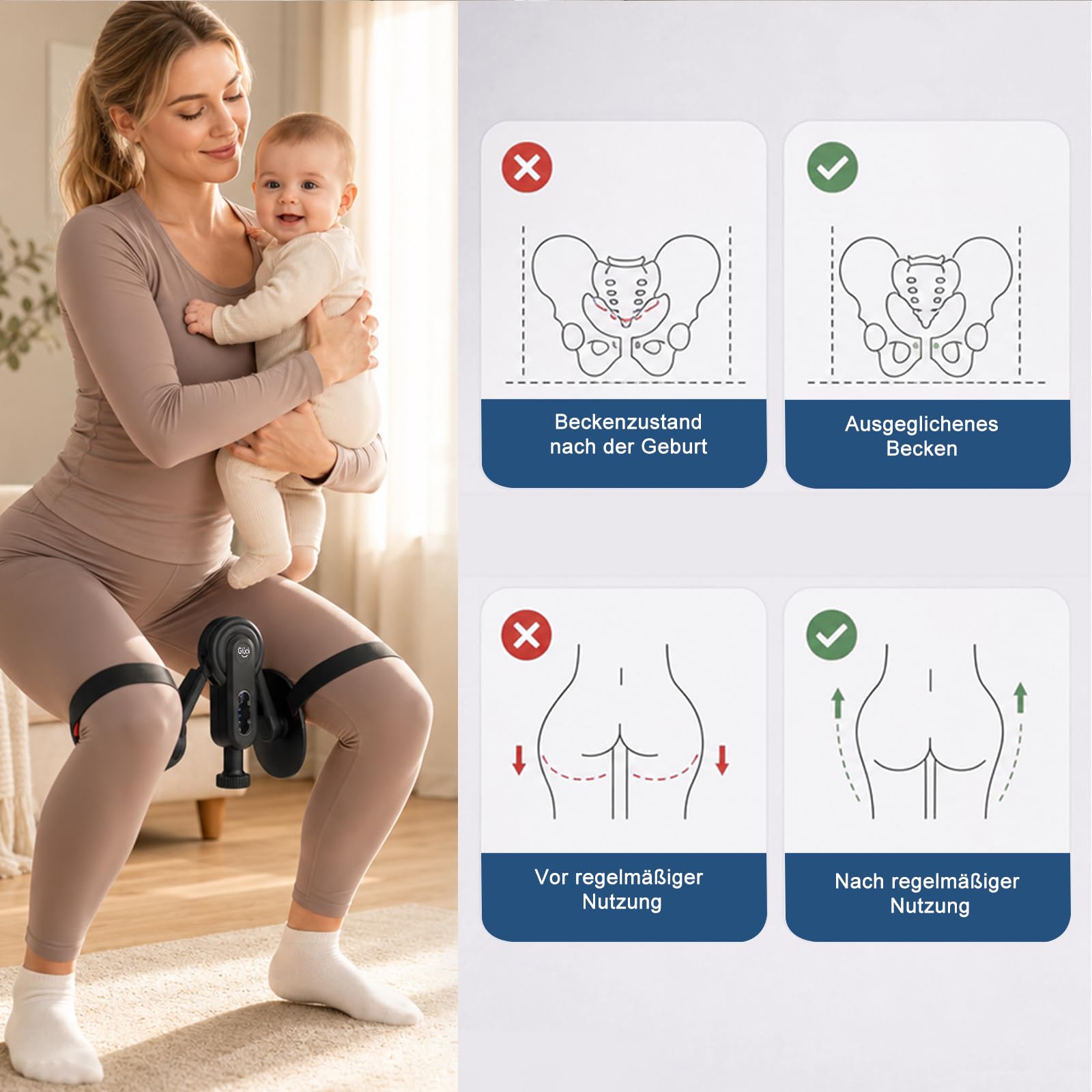 Beckenbodentrainer Fitnessgeräte zuhause - Oberschenkeltrainer Beintrainer mit 2 Widerstandsfedern für Frau & Mann, Postpartum, Büroalltag & Yogamatte