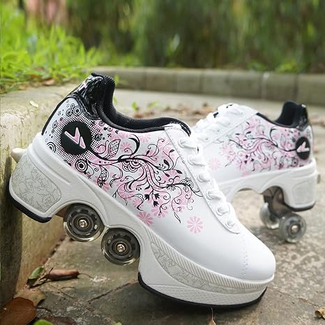 Amazon.com: ZGZFEIYU - Patines de ruedas, zapatos deportivos, 2 en 1  multiuso, zapatos, zapatos, zapatos, patines de ruedas y patines ajustables  para cuatro ruedas, talla 35-43, color blanco negro | 37 :