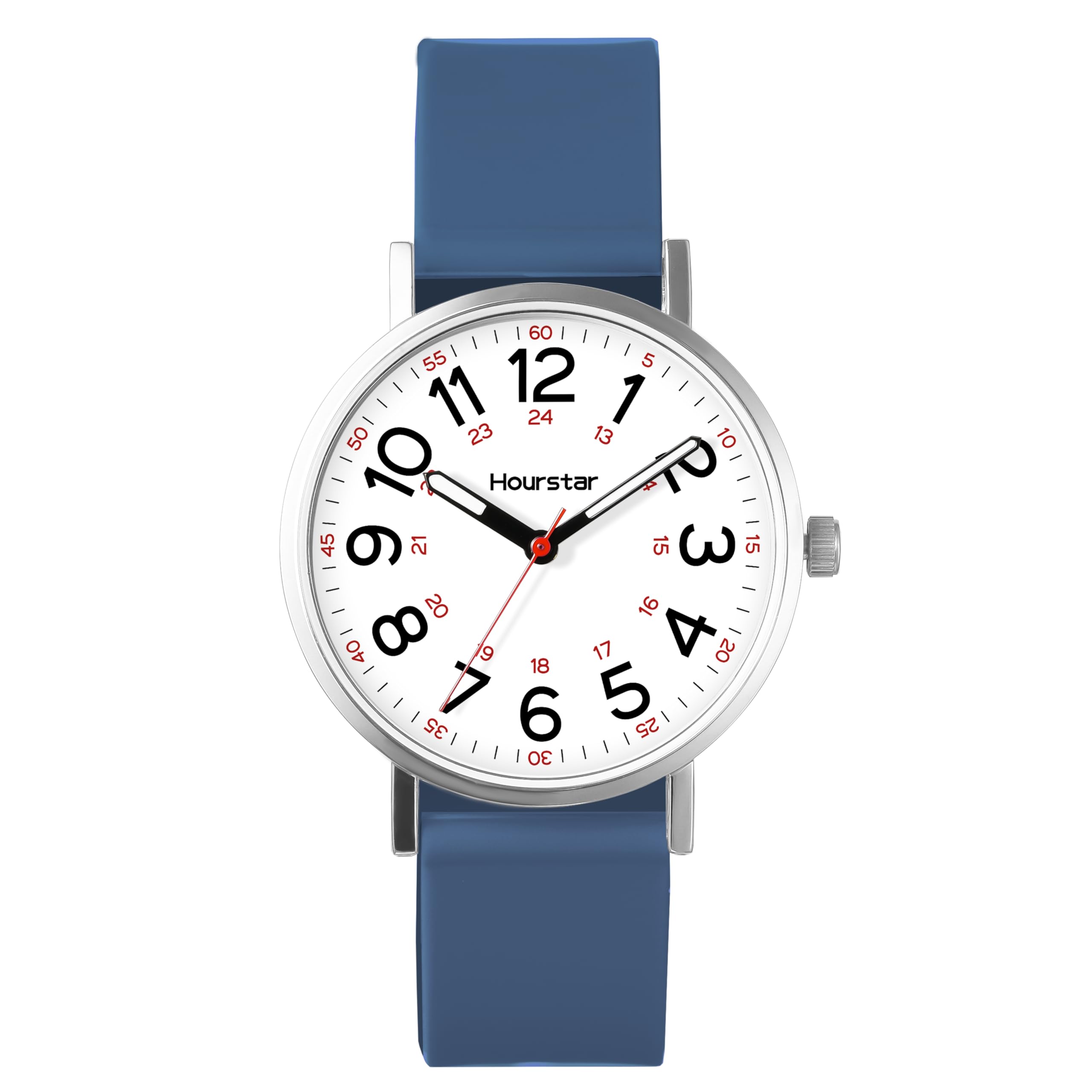 Reloj analógico de enfermera para mujer con segunda mano para enfermería, 12/24 horas, correa de silicona, fácil lectura (azul)