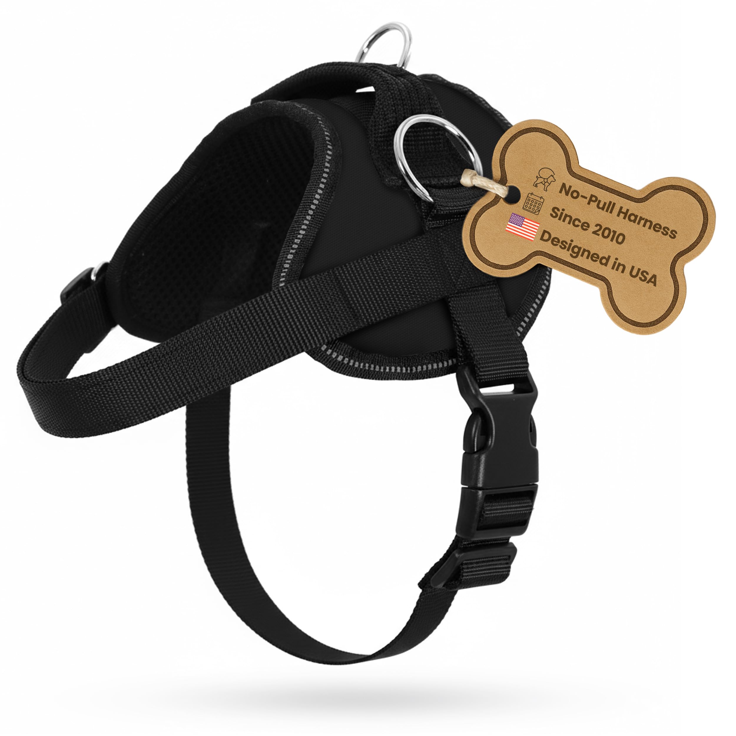 Bark Appeal Black No-Pull Dog Harness for XS to Small Sized Pets – Adjustable, Reflective Vest with 3 Leash Clips for Added Control, Easy Walks &