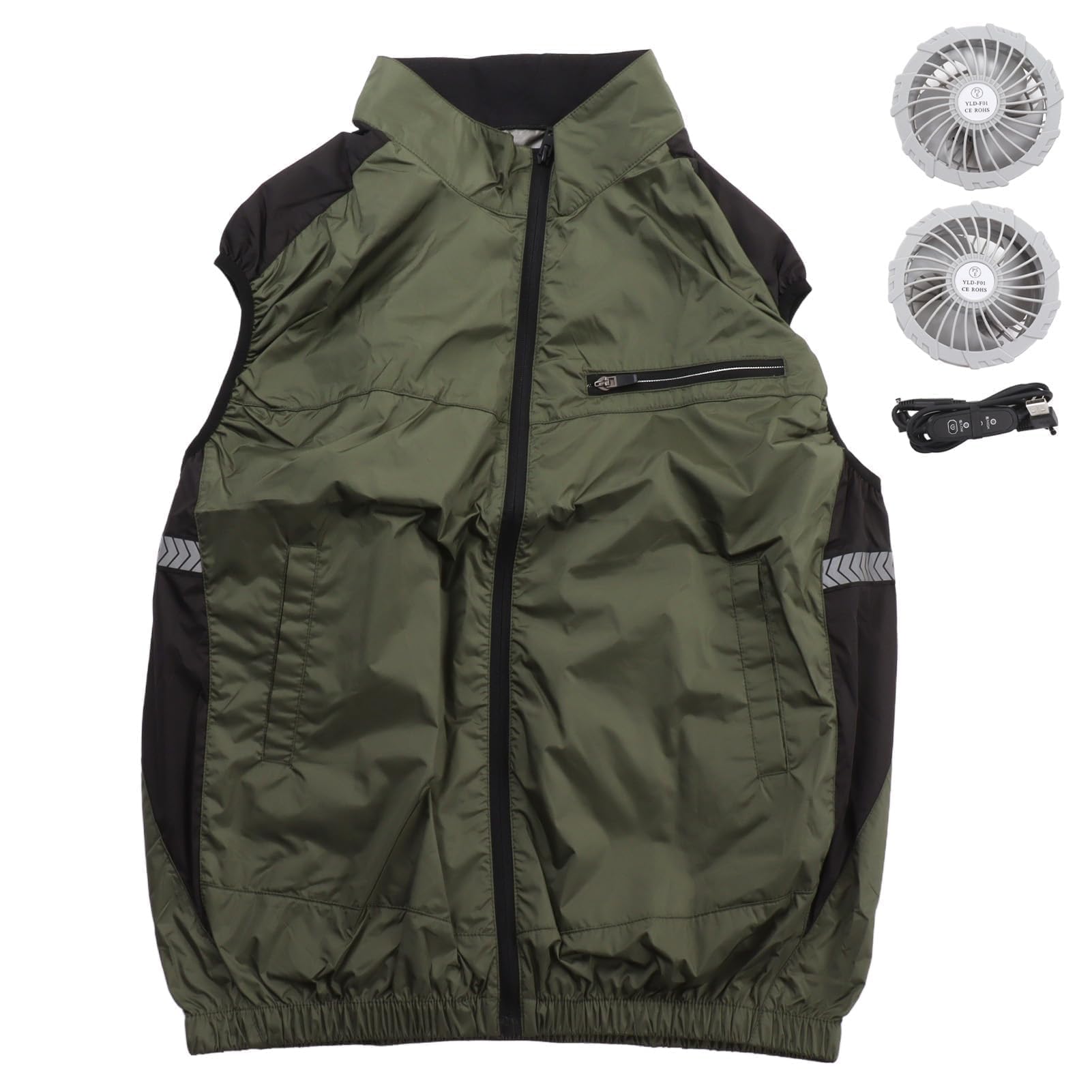 Cool Vest Ventola di Raffreddamento Vestiti con Aria Condizionata Giacca di Raffreddamento UV Resistente Traspirante Adatto alla Pelle Indossabile Ventola di Raffreddamento Gilet (OD Verde)
