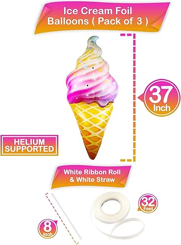 Miniatura 2 de KatchOn, Globo gigante de helado de 37 pulgadas, paquete de 3, globos de helado para decoraciones de fiesta de helado, globo de papel de aluminio de