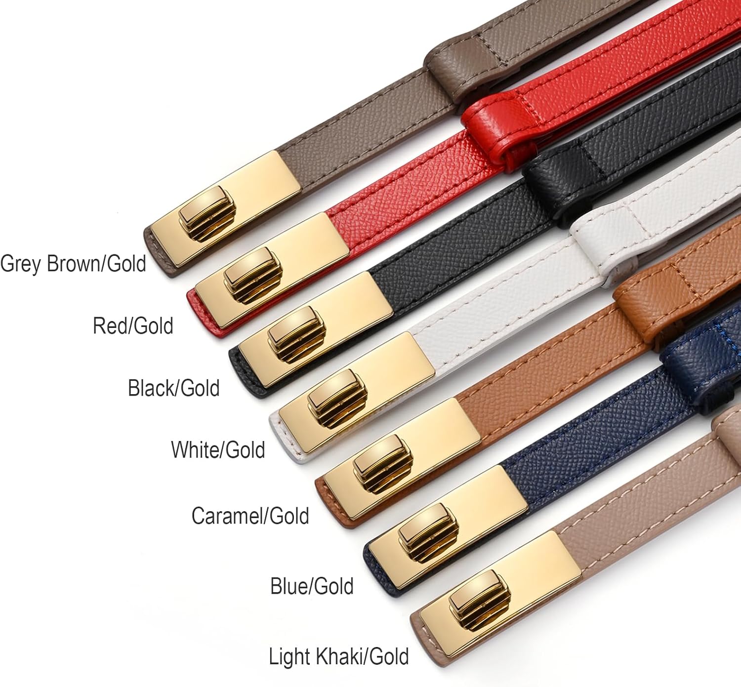 Women Ladies Adjustable Skinny Leather Belt Solid Alloy Turn Lock Slim Thin Waist Belt For Dresses Jeans Pants - Image 6