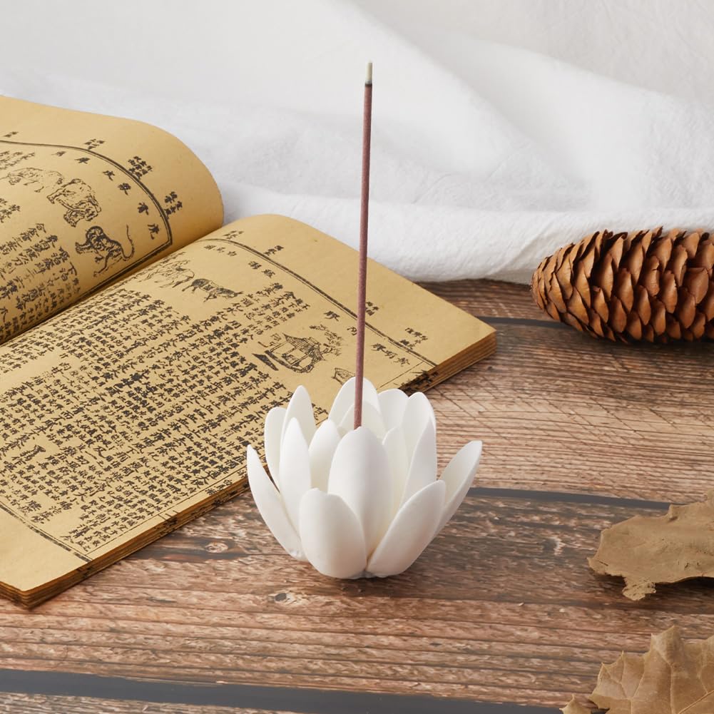 GORGECRAFT Bruciatore Di Incenso In Ceramica Di Loto Bianco Con Vassoio