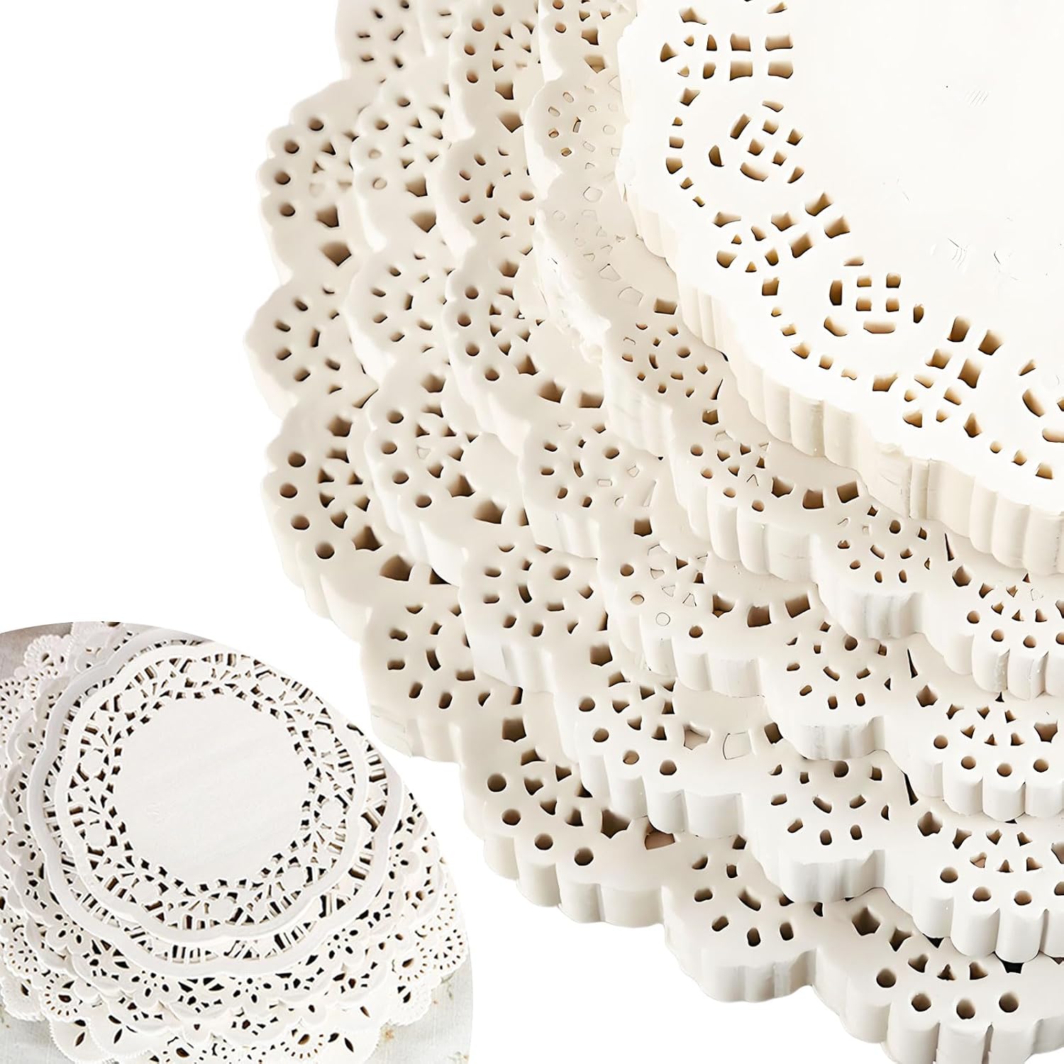 White Round Paper Doilies,10.5 Inch Lace Doilies for Dessert Trays, Cakes or Table Decorations, 100pc Wood Pulp,Precise Cut, for DIY Crafts, Baking and Gift Packaging