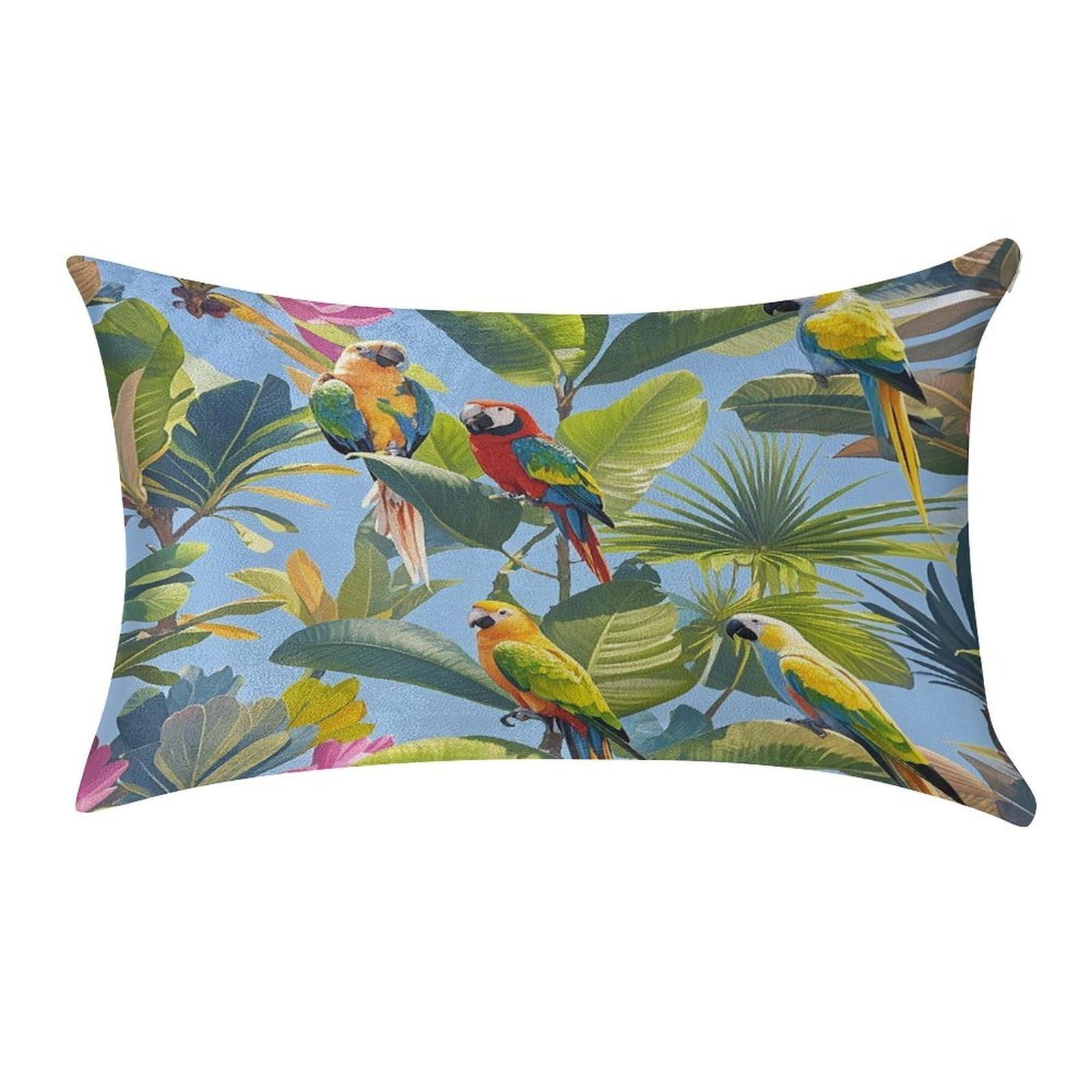 FekiLoot Tropical Plants and Parrots Pillow Covers Luxury Velvet Oblong Pillowcases Rectangular Throw Pillows Case Decorative Velvet Cushion Covers Ultra Soft Lumbar Pillow Shells 12 X 20 in