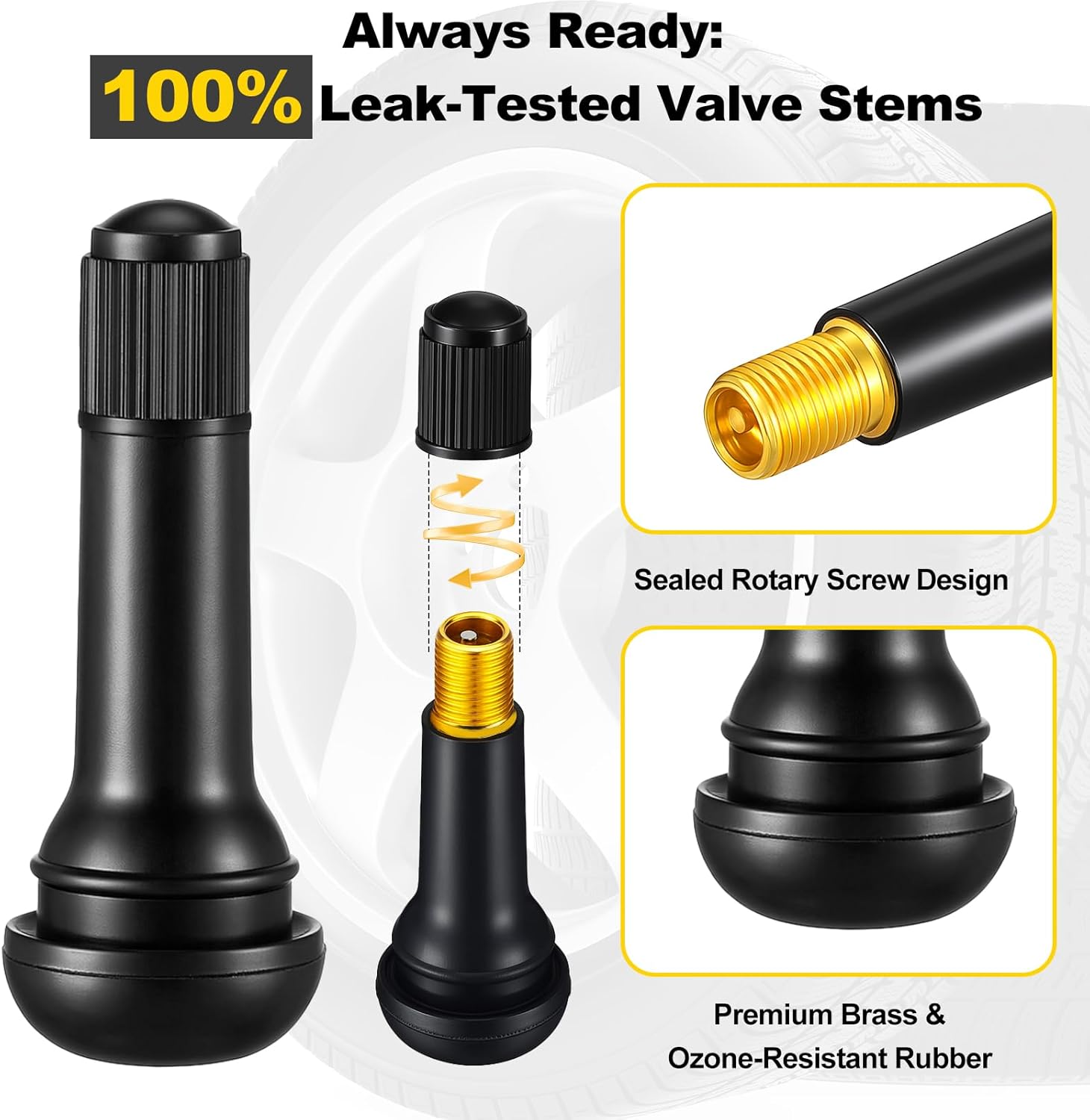 Tallew 150 Pcs Tire Valve Stems Bulk Tubeless Rubber Snap in Valves Stems Black Replacement Tool for Car Tubeless 0.453 Inch Rim Holes Standard Vehicle Tires (Tr412,Tr413,Tr414,Tr415 Tr418)