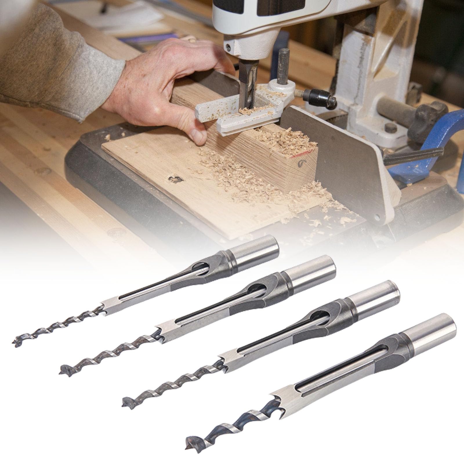 High Durability Comprehensive 4pcs Square Hole Mortise Chisels Drill Bits for Carpentry Efficient Woodworking Project