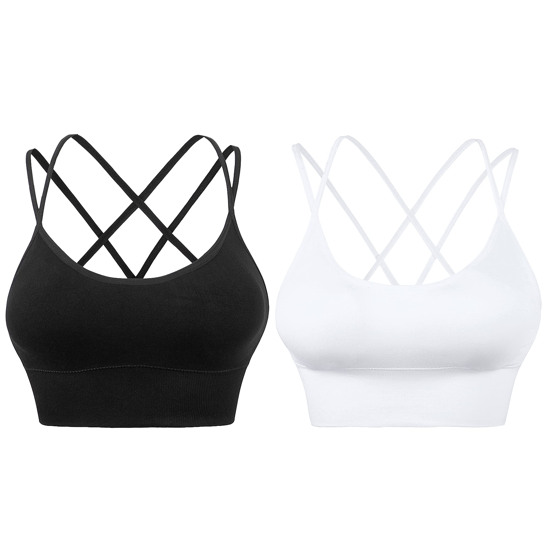 Evercute Cross Back Sport Bras Padded Strappy Criss Cross Cropped Bras for Yoga Workout Fitness Low Impact