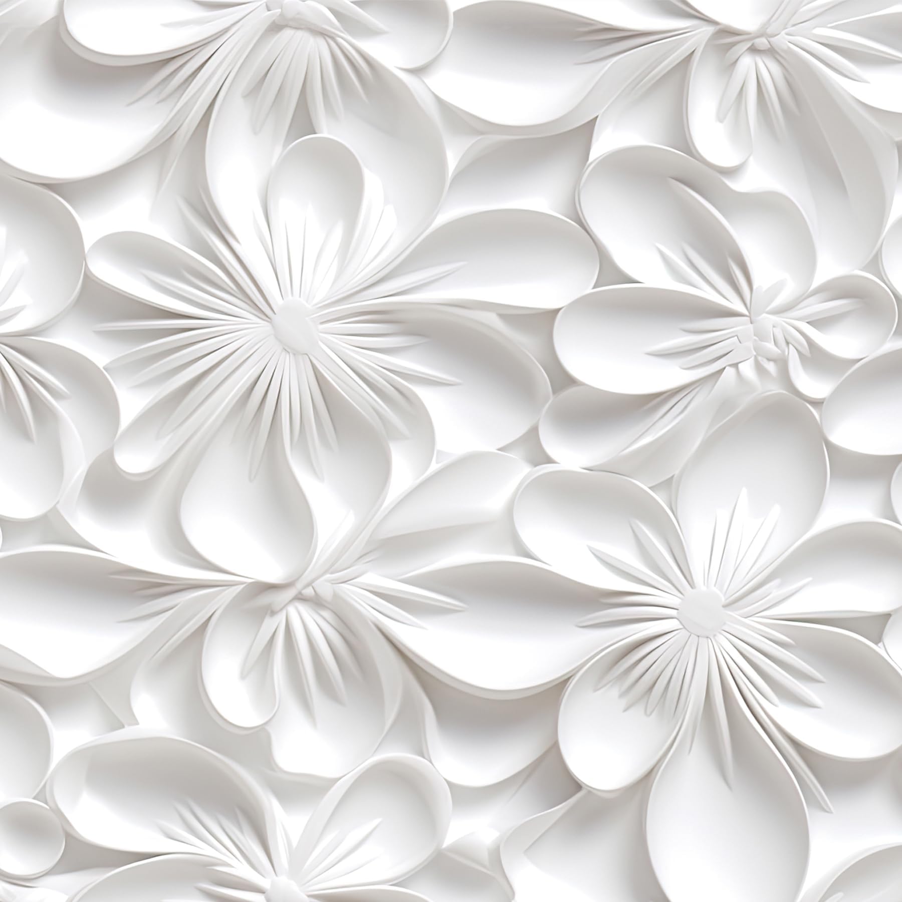 Stickyart Carta Da Parati 3D Bianca Floreale Vintage 44.5cmx700cm Carta Da Parati Adesiva Soggiorno Rivestimento Parete Cameretta Pellicola Adesiva per Mobili Bianca Impermeabile Decorazioni Parete