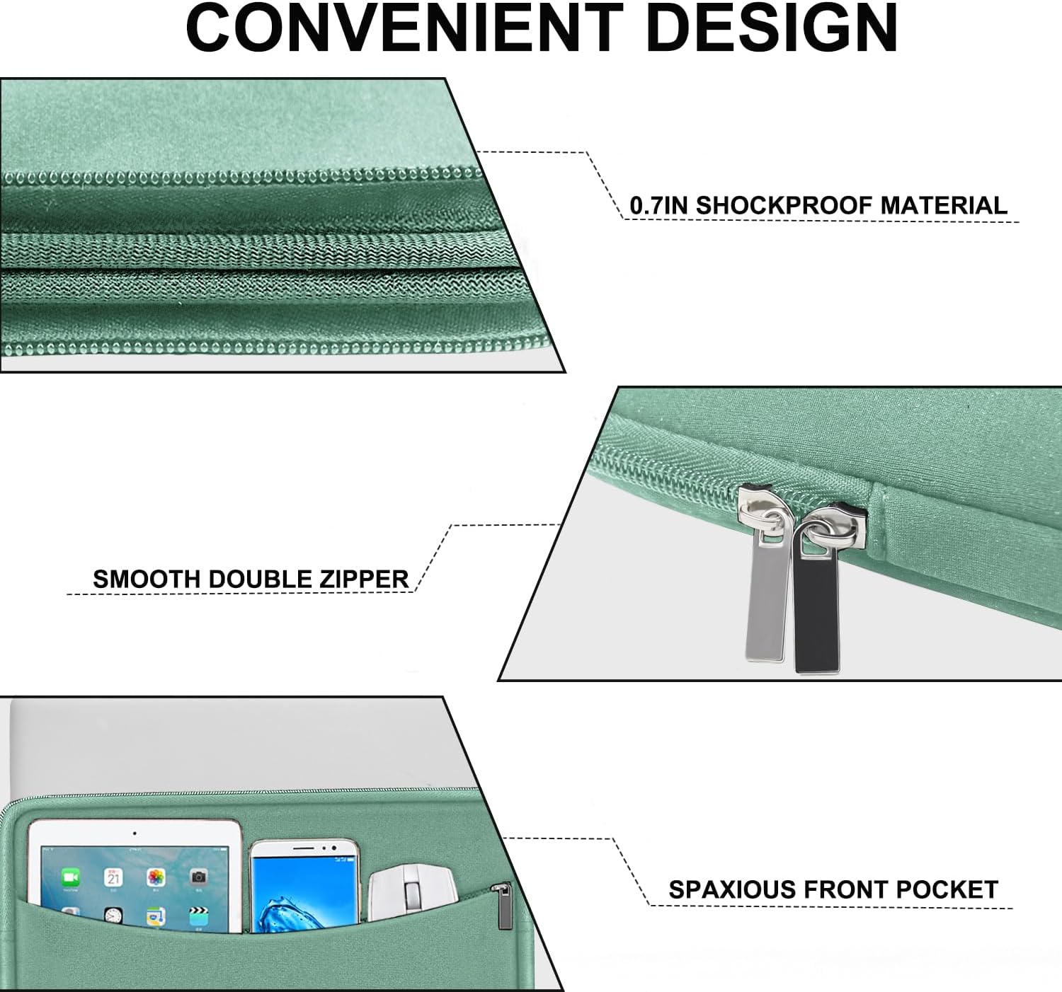 Laptop Sleeve 14 inch, Shockproof Protective Laptop Cover Briefcase Carrying Computer Bag with Accessory Pocket Portable Computer Case for 14" MacBook, HP, Dell, Lenovo, Acer, Binglan - Image 3