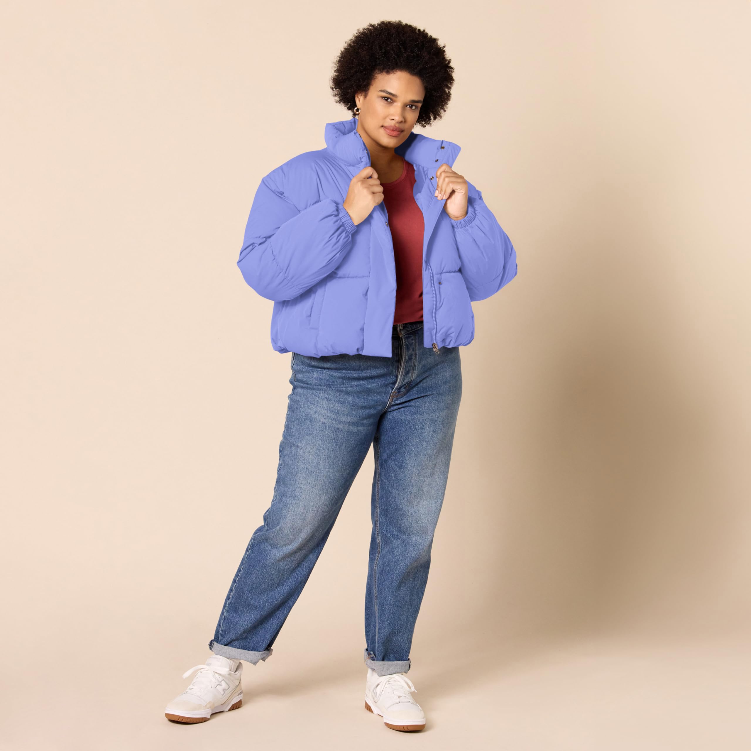 Amazon Essentials Mujer Chaqueta Acolchada y Recortada con Cremallera Completa (Acolchado Mate o Forro Polar)
