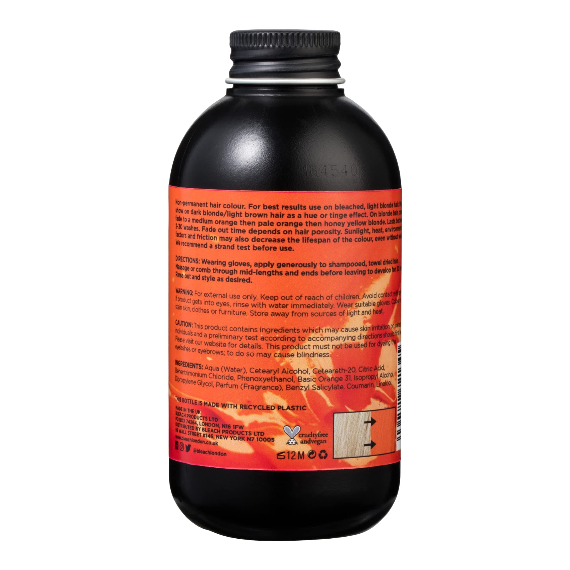 Bleach London Tangerine Dream półtrwały krem do farbowania włosów, jasnopomarańczowy, wegański, bez okrucieństwa, żywy tymczasowy barwnik, 150 ml
