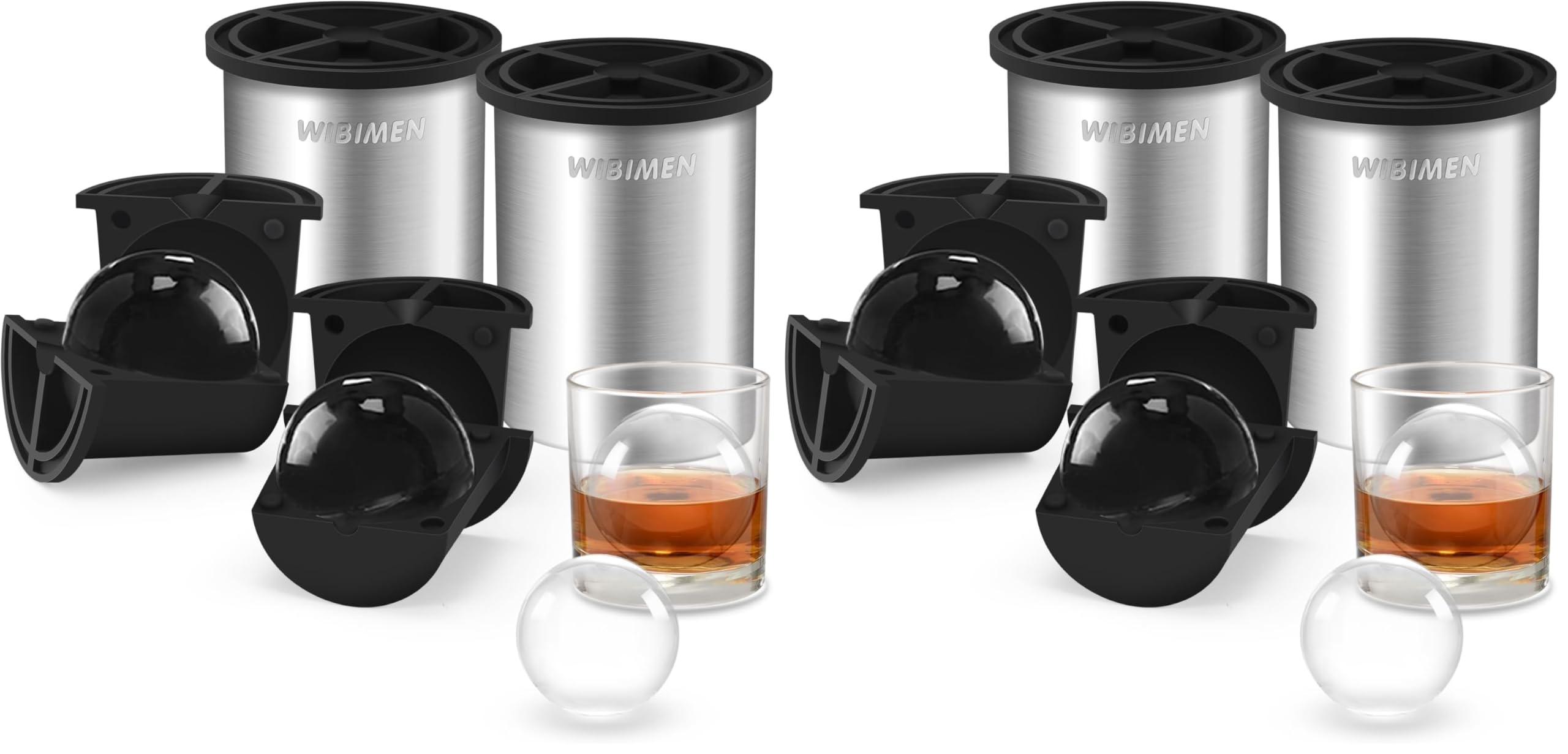 Klarer Eiswürfelbereiter, 6,4 cm Eisbälle, Eisballbereiter aus kristallklarem Edelstahl, BPA-freie Premium-Silikon-Eiswürfelformen für Whisky und Cocktails (2 PACK) (Packung mit 2)