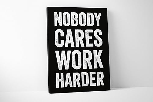 Damdekoli Lienzo Nobody Cares Work Harder - Decoración de gimnasio en casa - Arte de pared con cita motivacional grande - Levantamiento de pesas