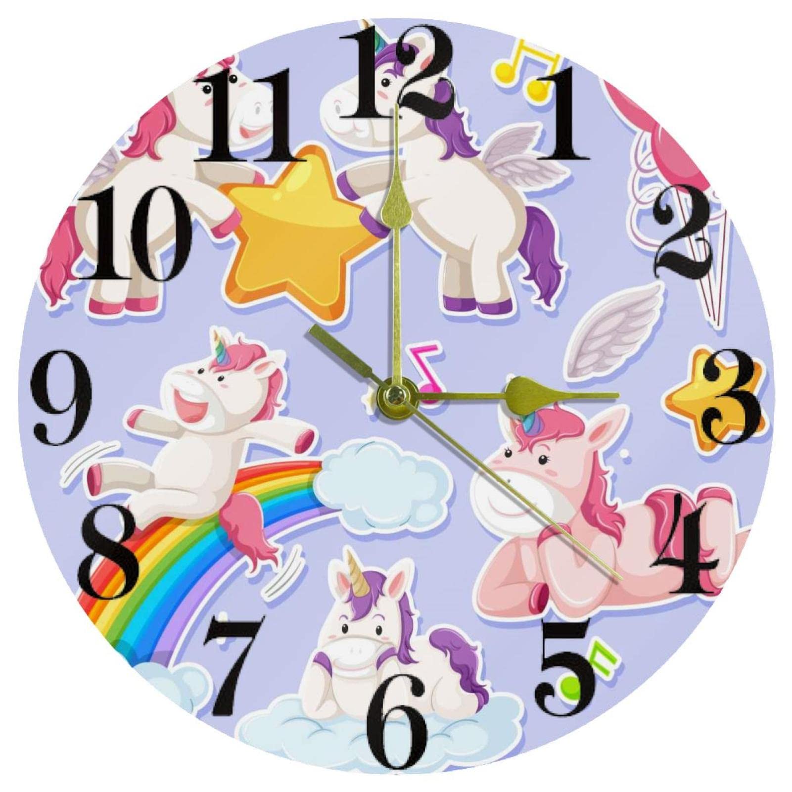 Horloge murale licorne rose 25 cm déco chambre fille sans bruit