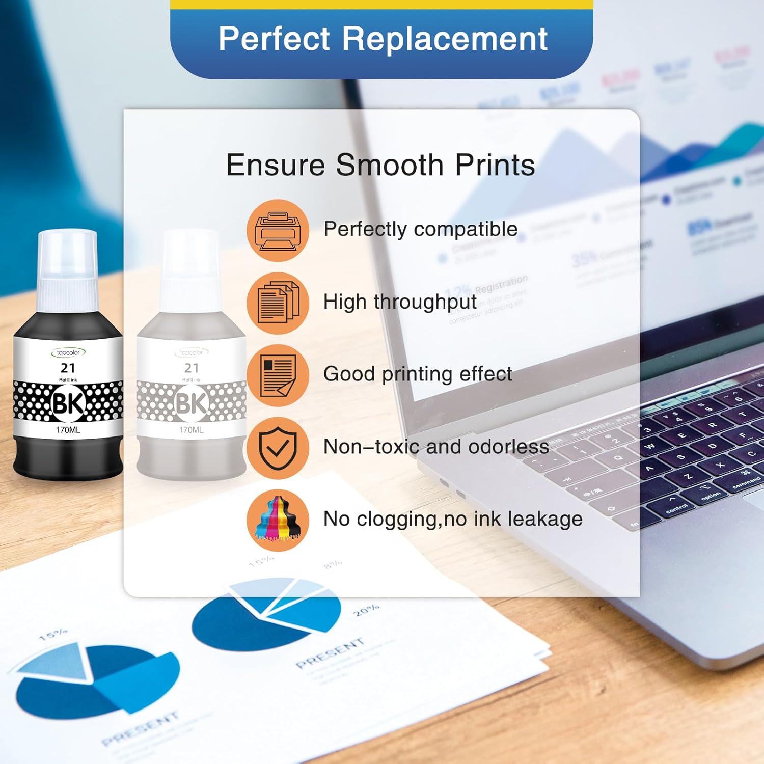 GI-21 G3270 G3260 Black Ink Refills Compatible for Canon GI-21 GI21 Ink Refill Bottles Set, Compatible for Canon MegaTank G3270 G3260 G4270 G2260 G1220 G1230 G2270 Printer (2-Black, 170ml)