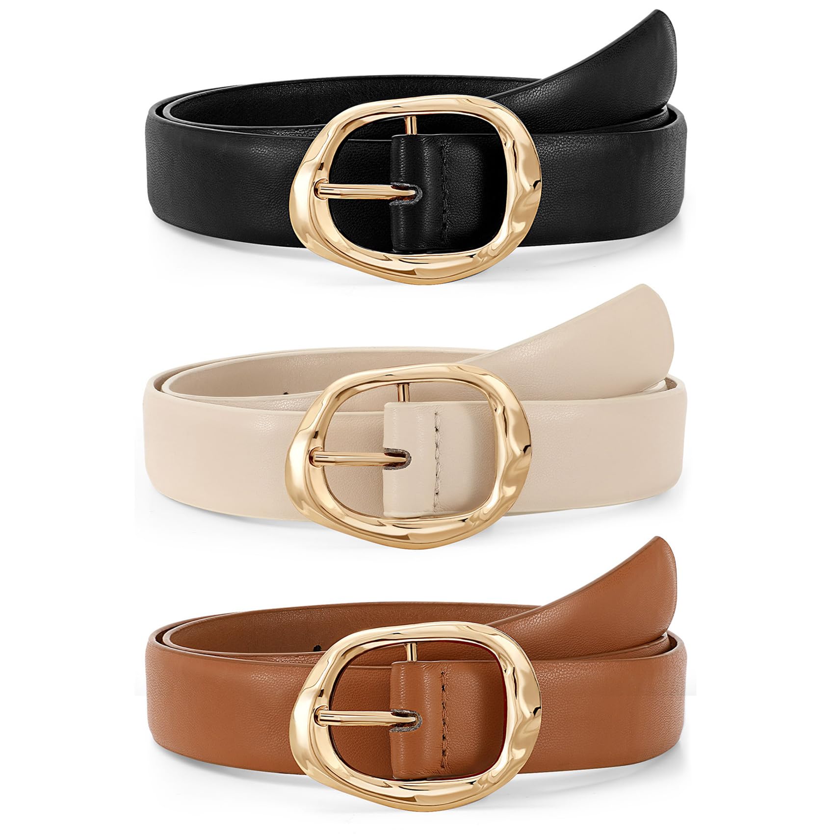 JASGOOD 3 Pack Women Belts for Jeans Pants Ladies Leather Waist Belt Casual Fashion Trend Belt for Women
