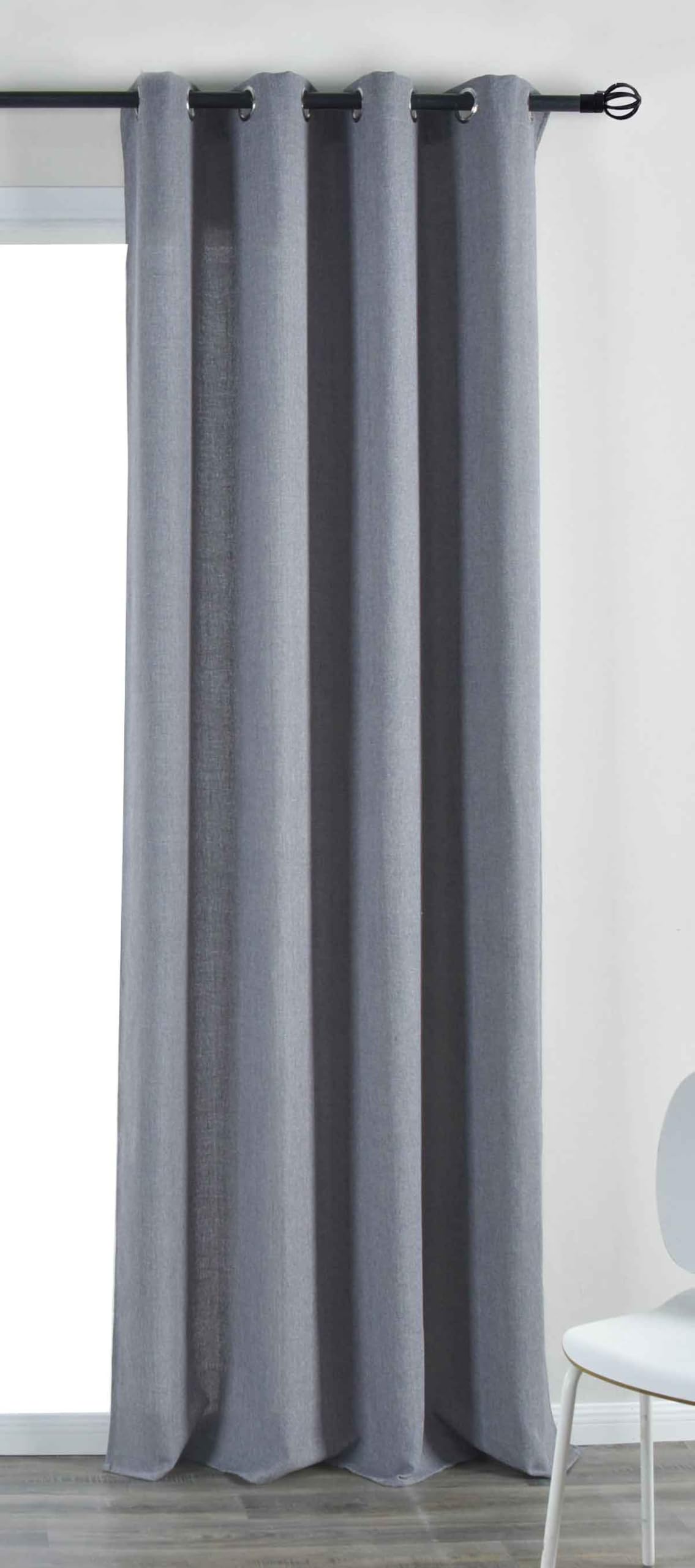 Gardinenbox Essen 202430 Eyelet Curtain with Eyelets 245 x 145 cm Dark Grey Cationic Tiebacks Linen Structure Opaque Translucent 210 g/m²