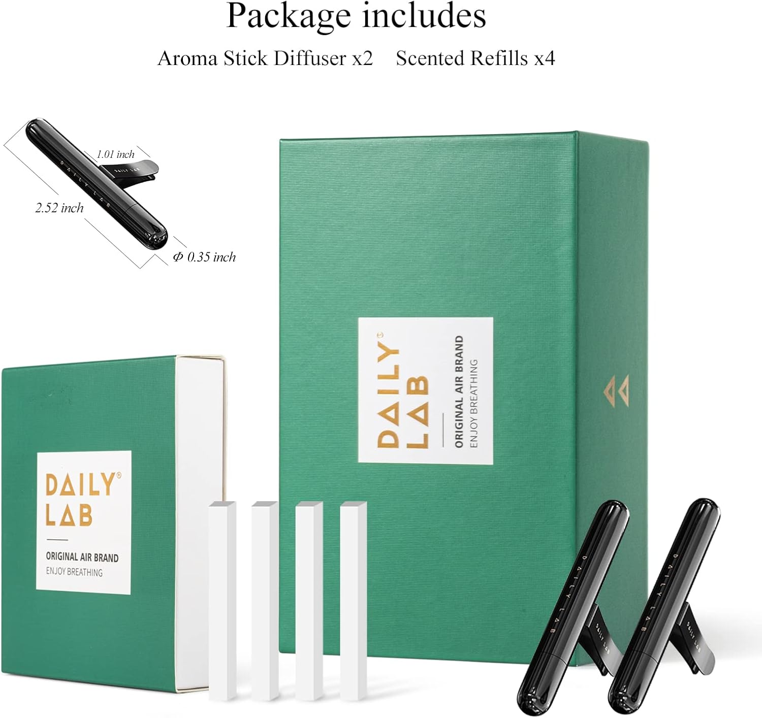DAILY LAB Aroma Stick Premium Car Air Freshener Diffuser - Vent Clips Accessories, 30-Day Lasting Perfume, Essential Oil Scent