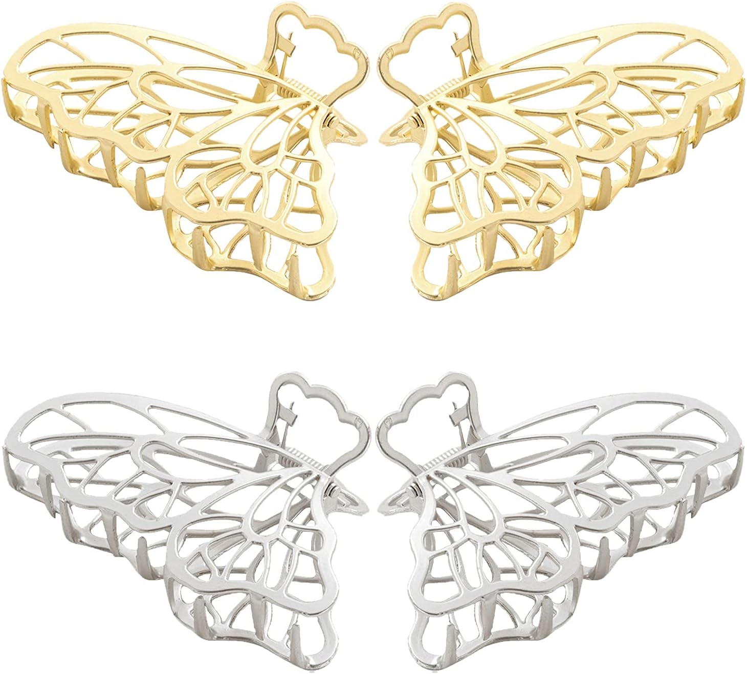 Hair Claw, 4 pcs Butterfly Metal Hair Clips Large Hair Claw for Women and Girls Clips Barrette Hollow Jaw Hair Catch Barrette Hair Clips for Birthday Valentines Day Gifts (Silver & Gold)