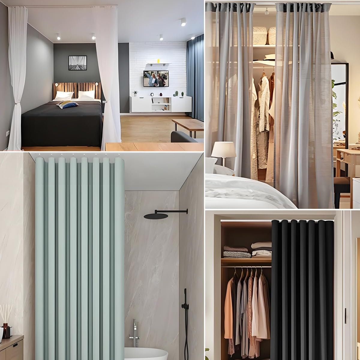 Sistema de riel deslizante autoadhesivo para montaje en techo/pared para separadores de habitaciones y duchas, sin taladro, fácil instalación, funcionamiento silencioso, 3,90 m de longitud, accesorios