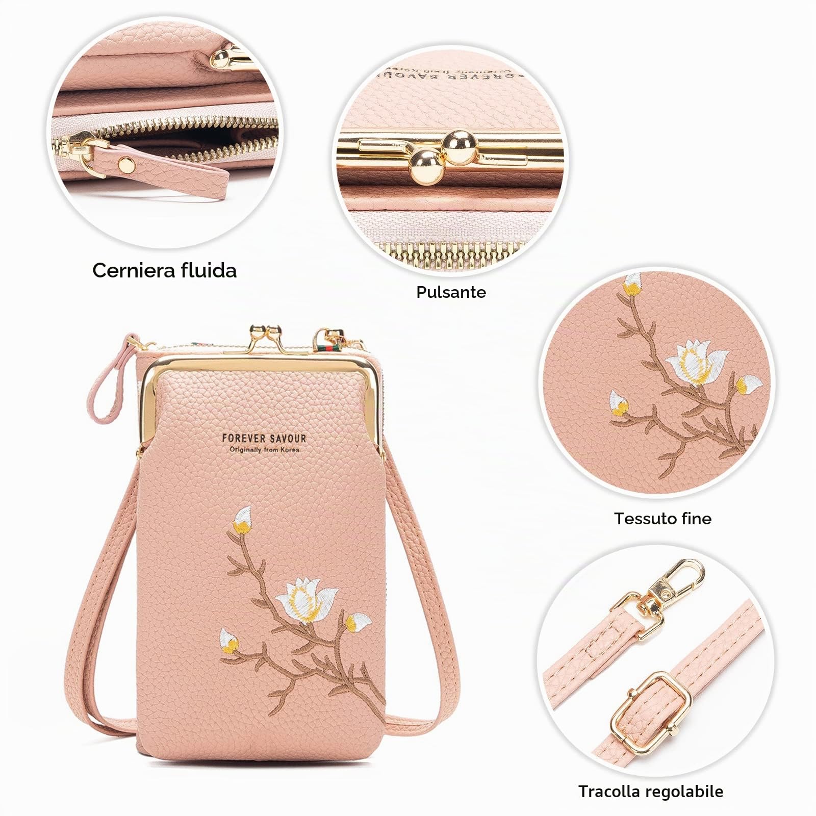 Moda Borse a Tracolla Donna Piccola Borsa per Cellulare con Fessure per Carte PU Mini Cellulare Portafogli Blu