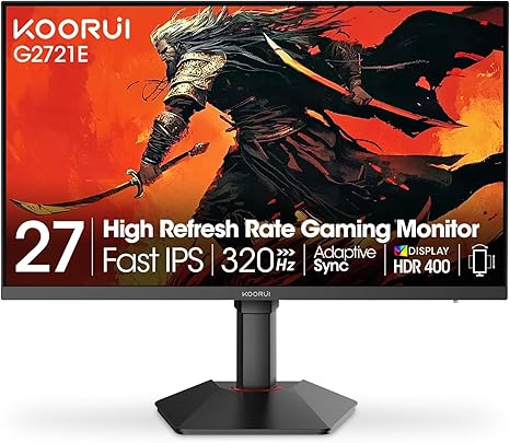 KOORUI Gaming Monitor, 27" Fast IPS Computer Monitor, 320Hz QHD HDR400 Display, PIP/PBP Mode 1ms PC Screen, 98ÜI-P3 Color Gamut, Adaptive Sync, VESA Mountable, HDMI 2.0, DP 1.4, G2721E