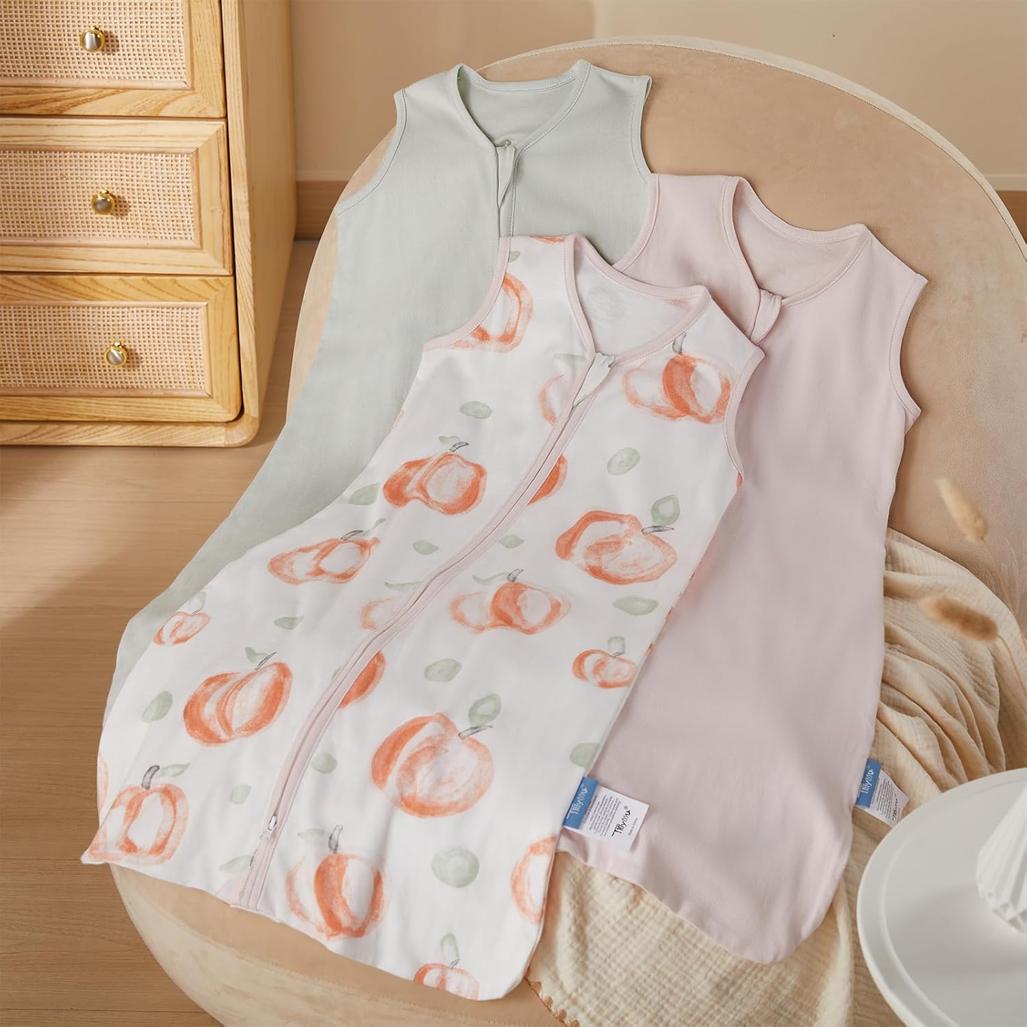 TILLYOU Baby Sleep Sack 18-24 Months 0.5 Tog Cotton Wearable Blanket for Baby, 3 Pack Infant Sleeping Sack with 2-Way Zipper, Pink Peach - Image 2