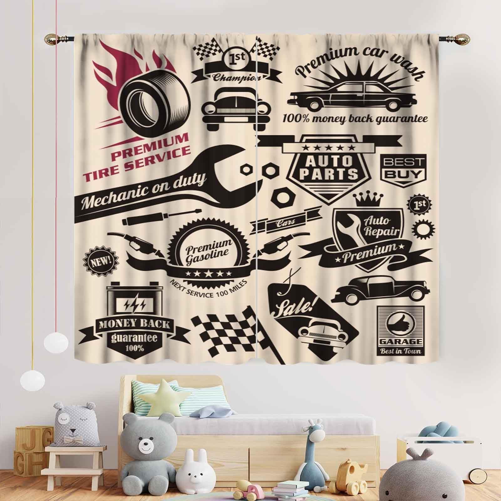 GoDazzling Retro Blackout Curtains Window, Car Repair Shop