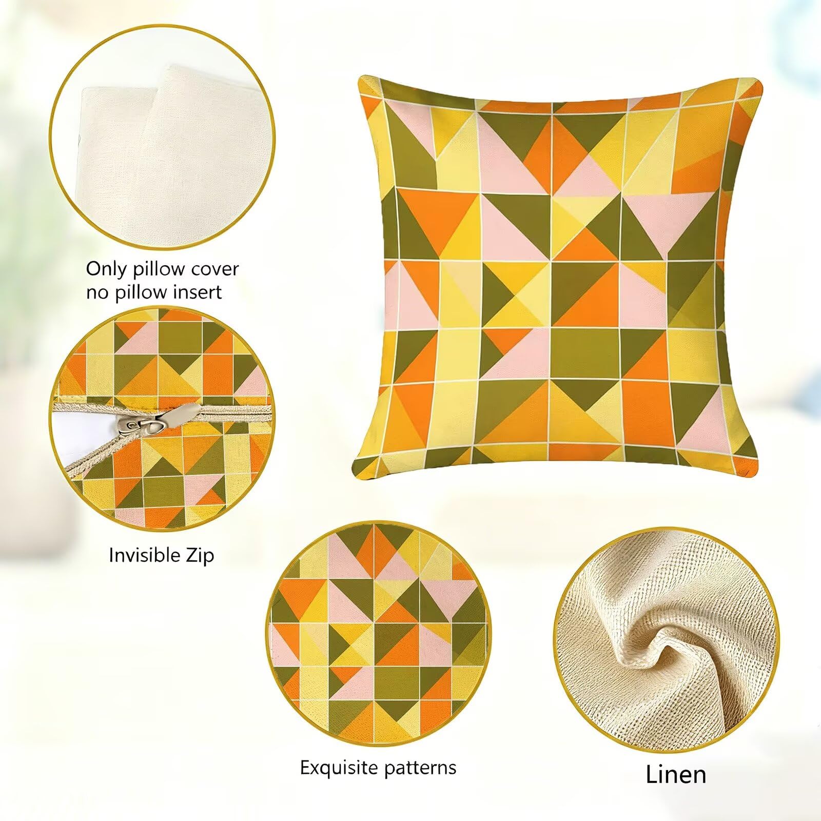 Giallo Federe Cuscini Divano 40x40cm, Cuscini da Esterno Set de 4, Cod-92 | Lin Copricuscini Decorativi Letto Arredo, per Letto, Soggiorno, Giardino, Esterno, Casa Decorazione Set di 4 Geometria
