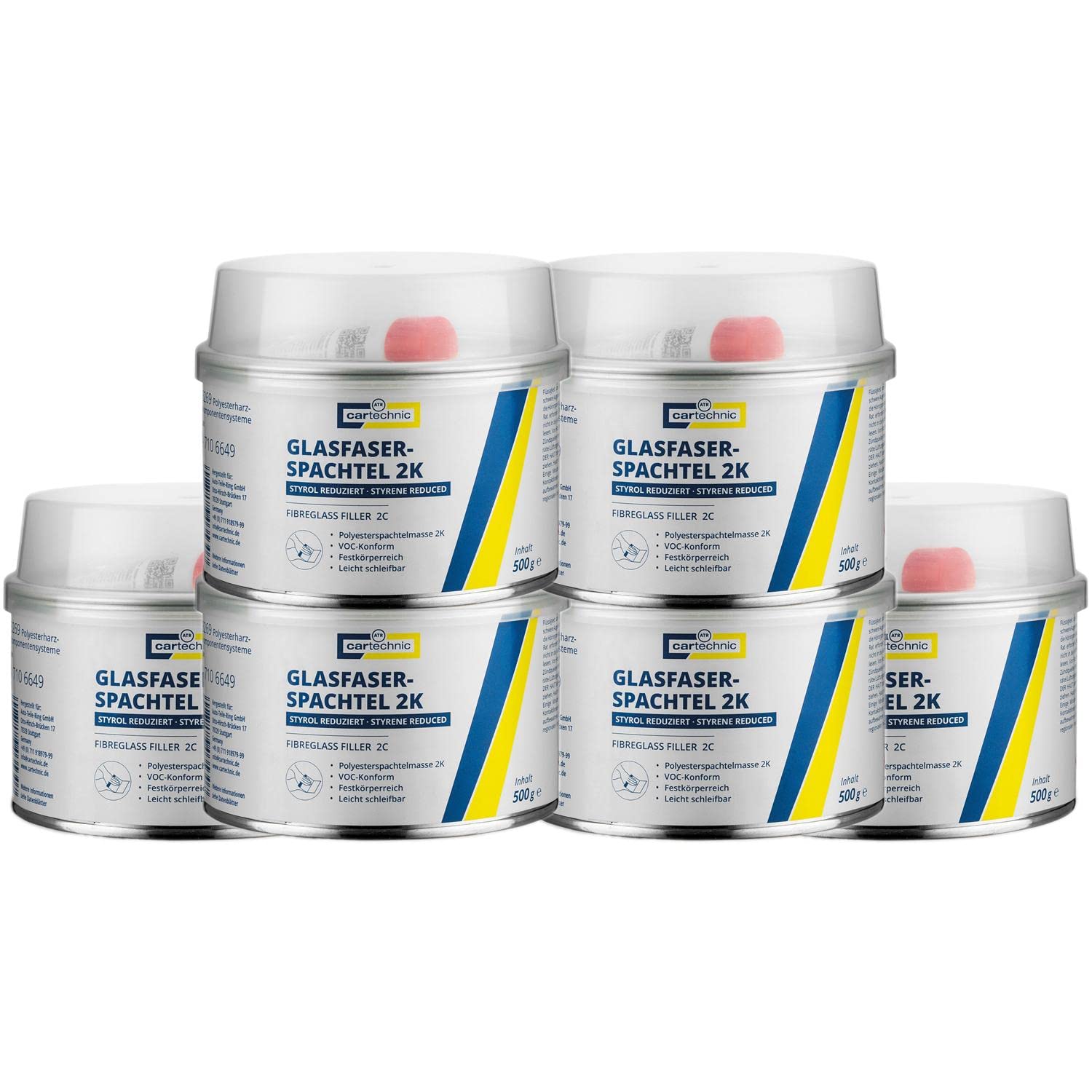 Cartechnic 6 masillas de fibra de vidrio 2K PE, 500 g